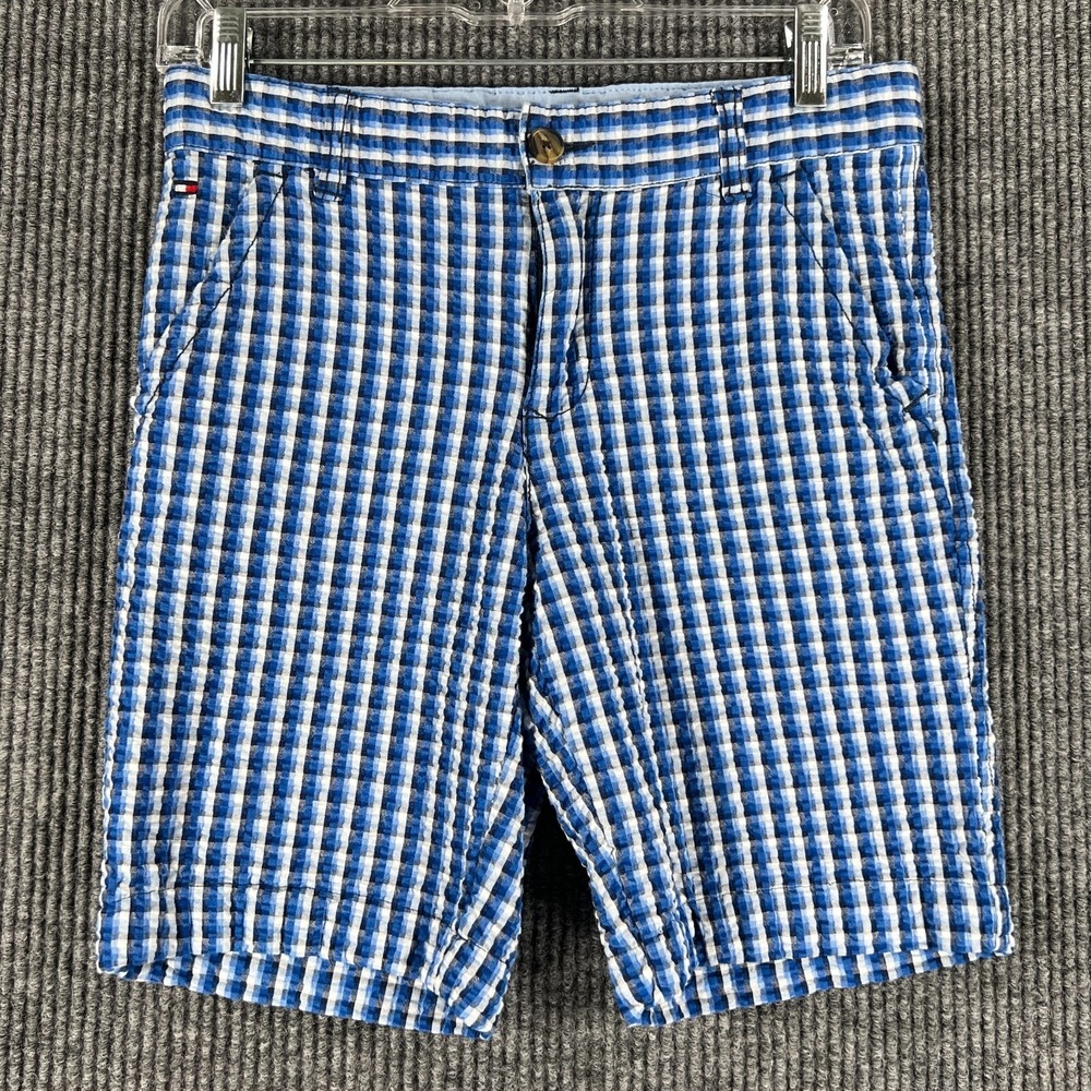 Tommy Hilfiger Shorts Youth Boys Size 16 Blue Check Seersucker Chino 100% Cotton